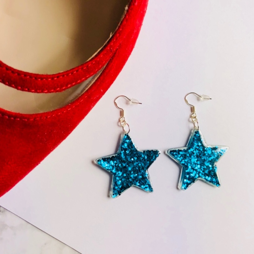 ❤️HP❤️New! Ocean Blue Sequins Stars Drop Earrings